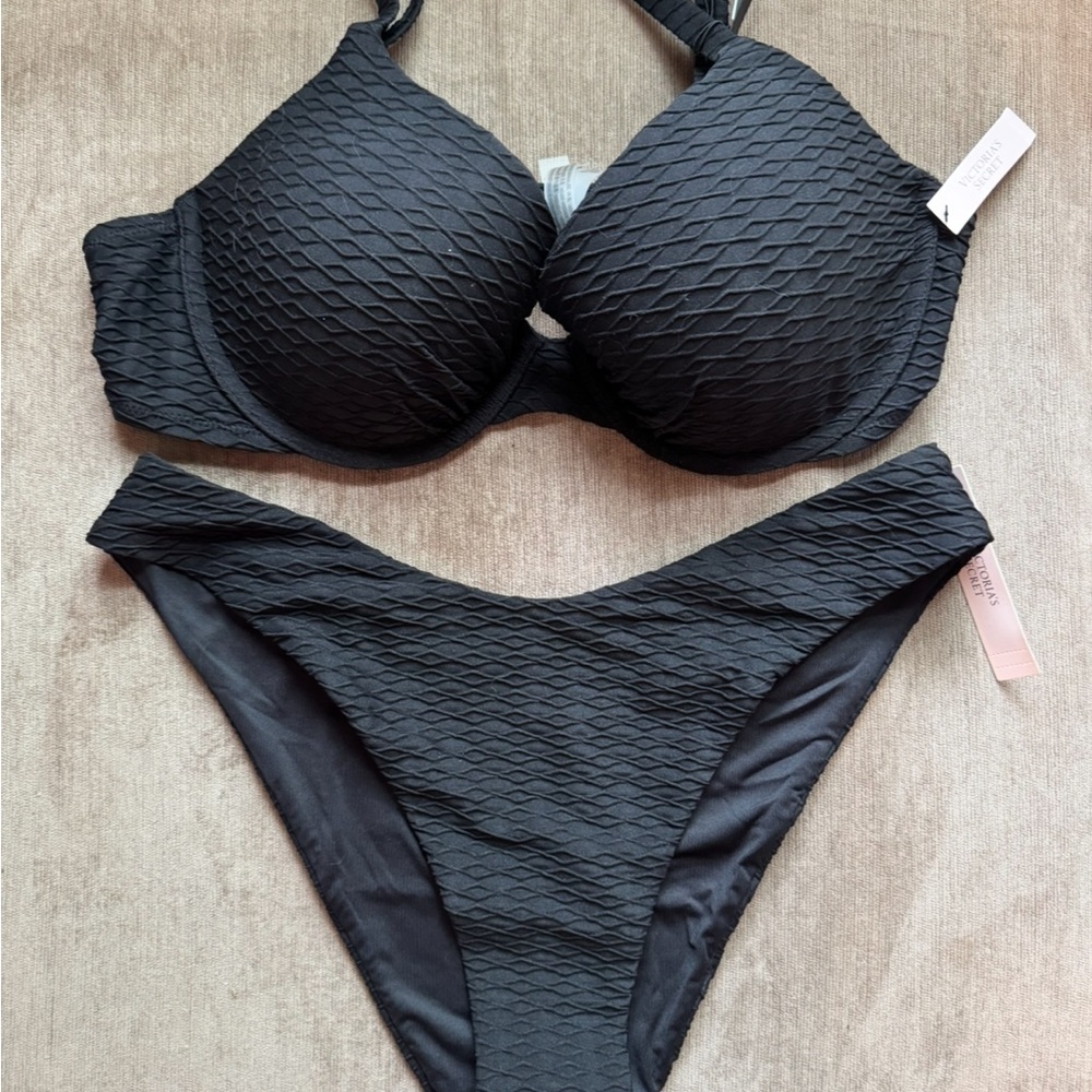 Victoria's Secret Black Textured Swimwear